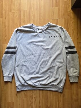 MAD Engine Gray 'Friends' Crewneck Sweatshirt with Black Sleeve Stripes